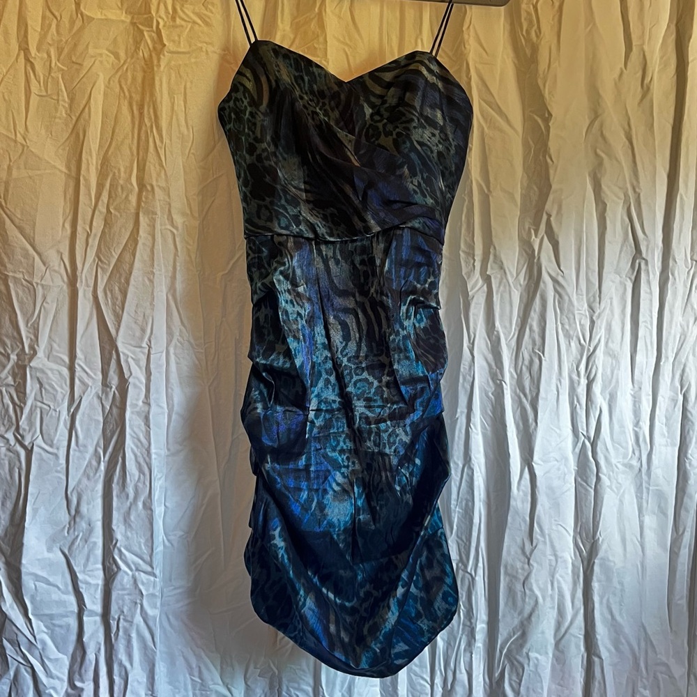 Vintage Blue Leopard Print Ruched Dress